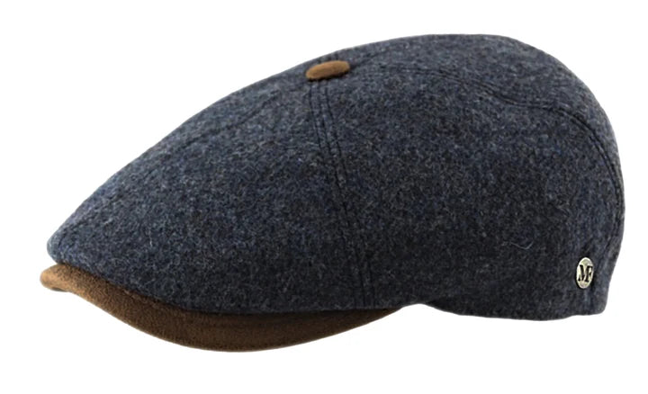 Virgin Wool Flat Cap with leather trim - M By Flechet