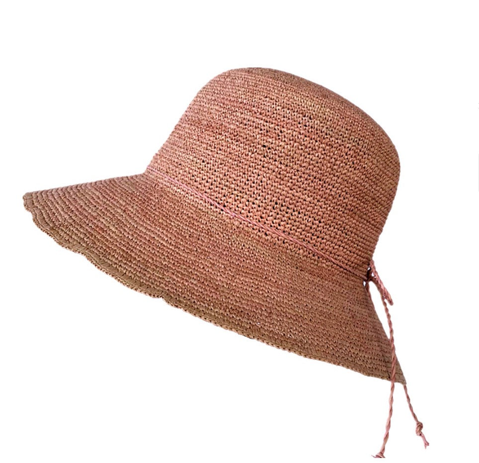 Raffia Crochet Hat Coral