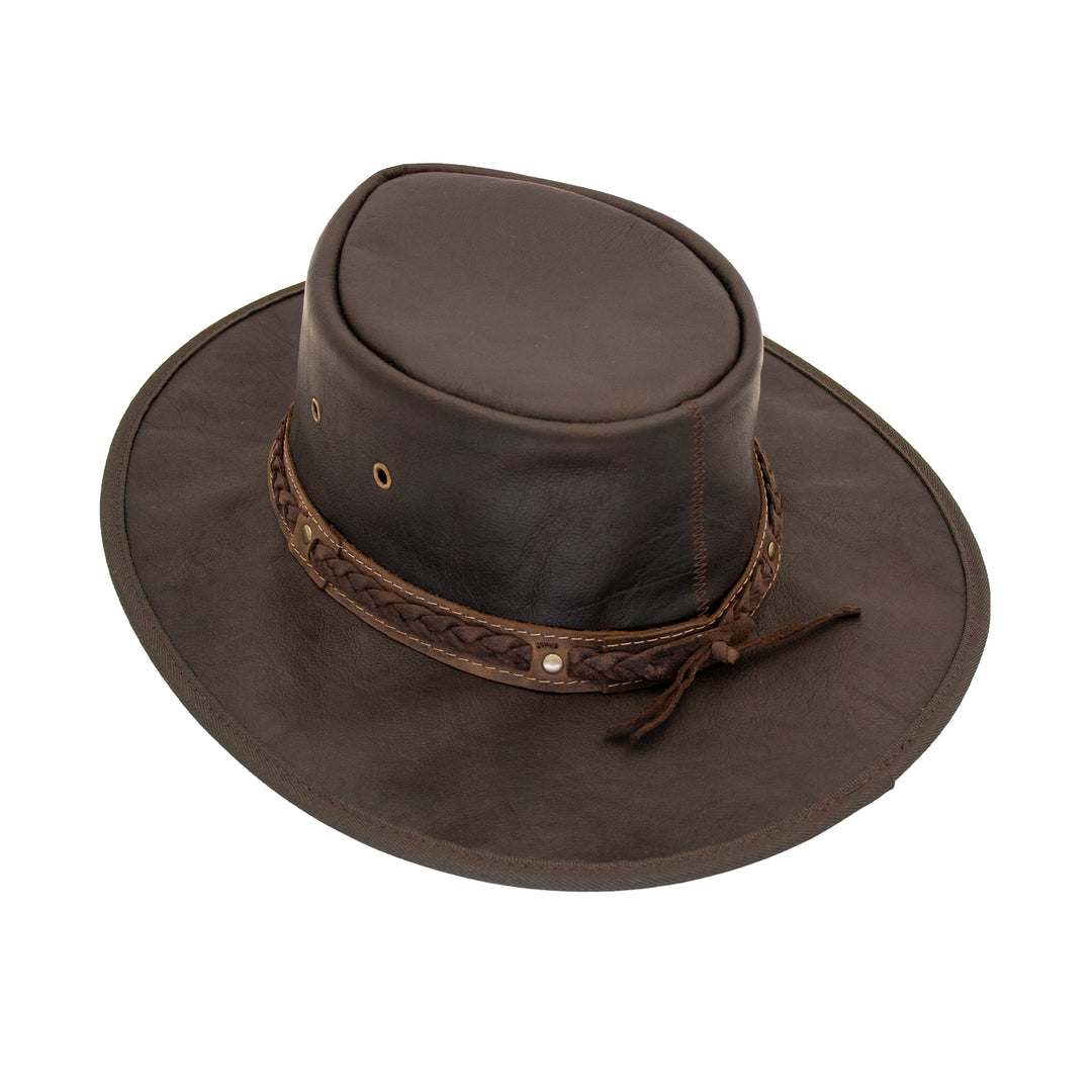Barmah Squashy Crackle Kangaroo Leather Hat - Dark Brown 1018CR