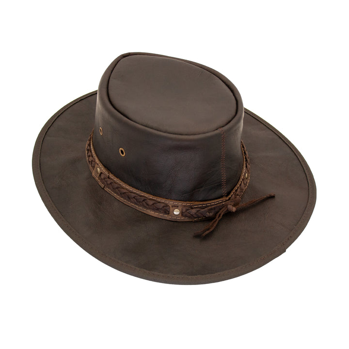 Barmah Squashy Crackle Kangaroo Leather Hat - Dark Brown 1018CR
