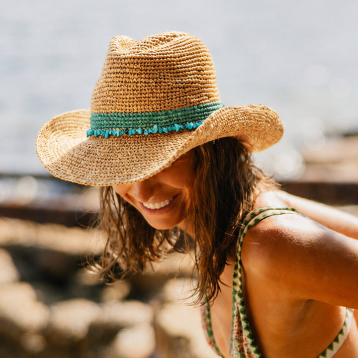 Castaway Straw Cowboy Hat - Turquoise