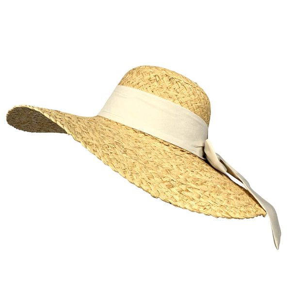Wide Brim Raffia Hat with Bow