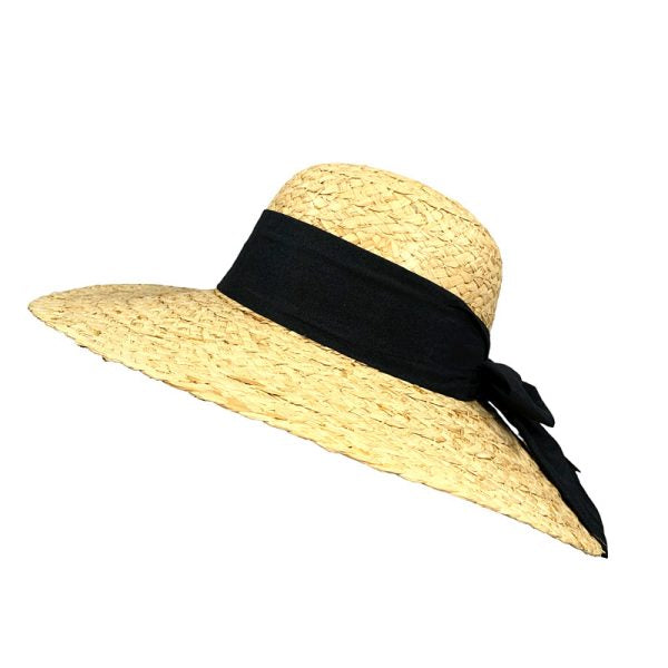 Wide Brim Raffia Hat with Bow