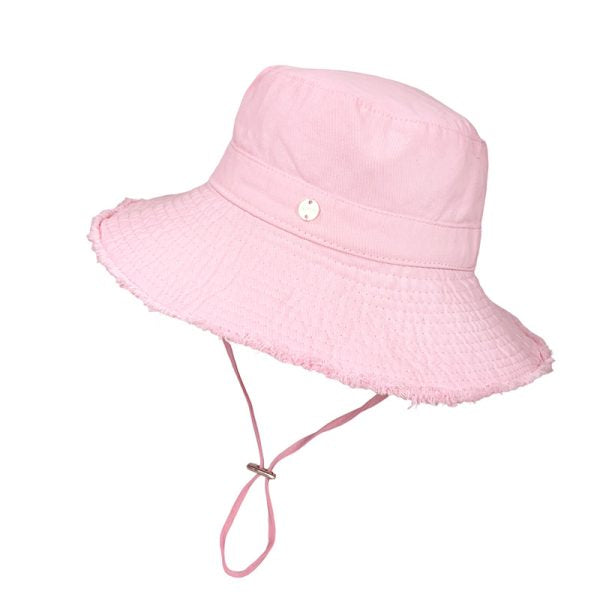 Wide Brim Cotton Bucket Hat with Chin Cord