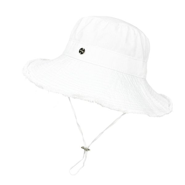 Wide Brim Cotton Bucket Hat with Chin Cord