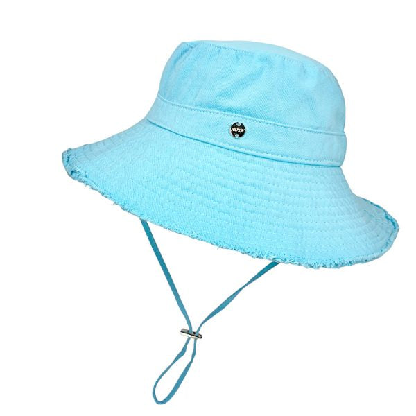 Wide Brim Cotton Bucket Hat with Chin Cord