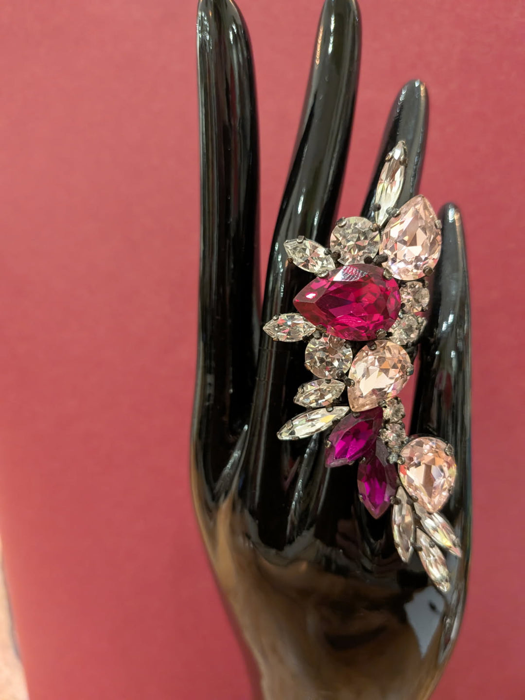 Ruby Pink and Clear Crystal Teardrops Ring by House of Emmanuele