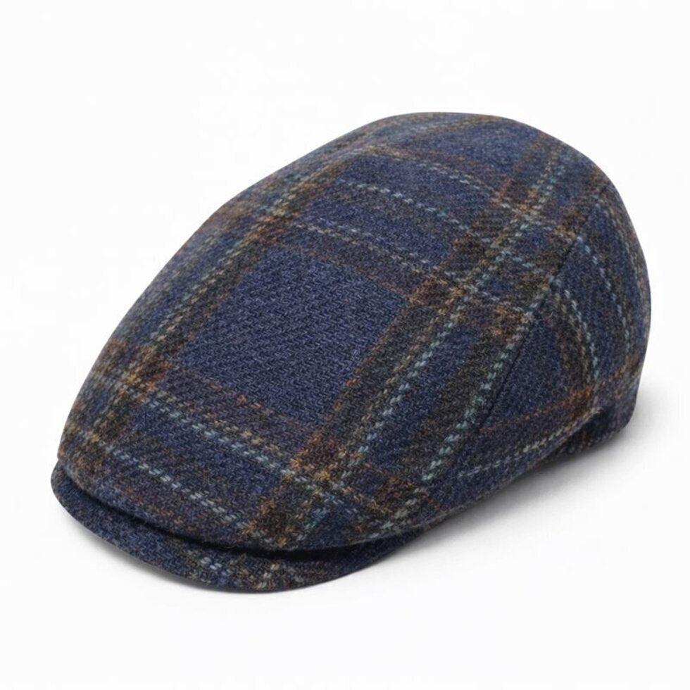 Harrington Plaid Flat Cap - Navy Plait IT232